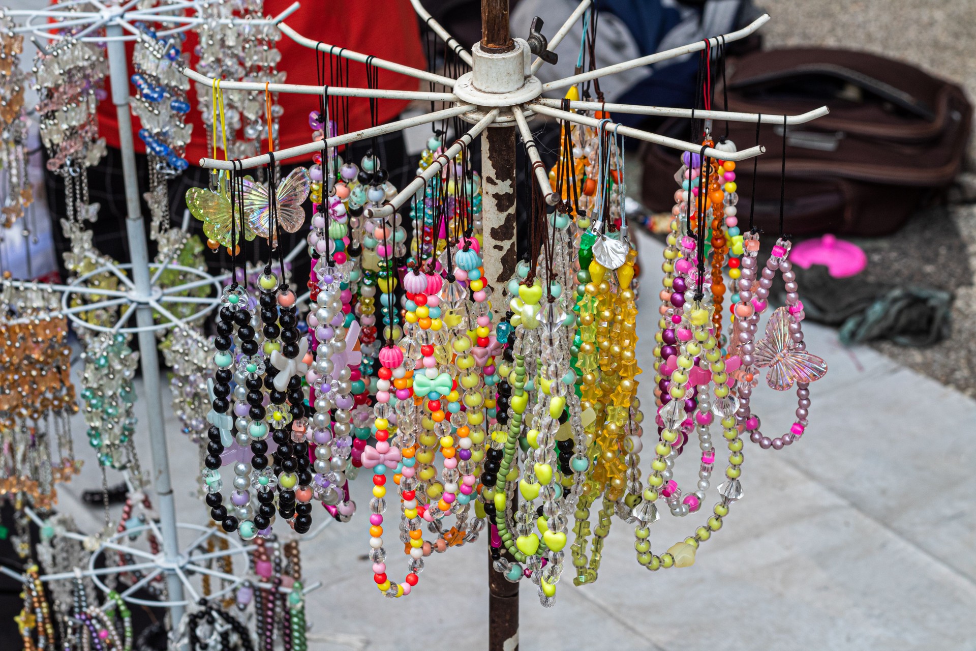 Colorful Handmade Beaded Jewelry Displayed at Outdoor Market